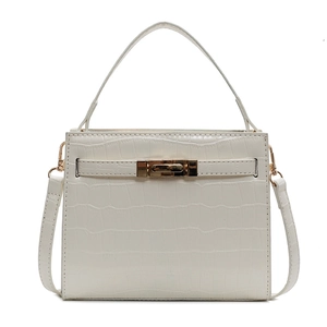 White crocodile pattern handbag with gold hardware and top handle for women