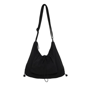 Minimalist black large capacity tote bag with drawstring pocket and adjustable strap