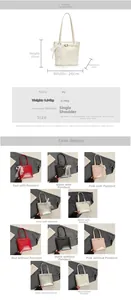 Detailed size chart and multi-color matrix for PU leather bucket shoulder bag