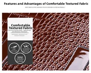 Close-up of dark brown crocodile texture nylon oxford cloth with waterproof features