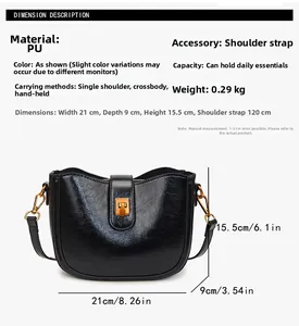 Detaillierte Maßtabelle für PU-Leder Eimertasche Größe 21x15,5x9cm mit Tragegurt-Info