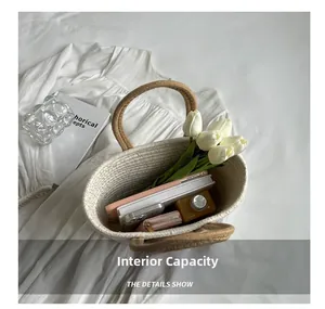 Spacious interior of woven tote bag showing large capacity for daily essentials