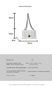 Tableau des tailles détaillé pour sac bandoulière blanc en PU à motif serpent et chaîne