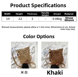 Tableau des tailles pour sac bandoulière en paille ajourée en beige et kaki de plage