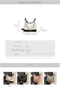 Quilted PU hobo bag dimensions 23x19.5x10.5cm with metal chain strap detail