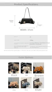 Detailed size chart and dimensions for the minimalist PU leather crossbody square bag