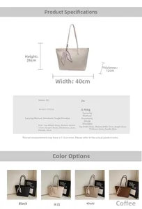 Detailed size chart for large tote bag with dimensions and 4 color options available