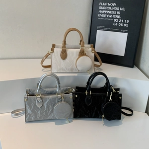 Women Handbag PU Leather Wrinkled Texture Shoulder Crossbody Bag With Mini Round Coin Purse Golden Hardware Trendy Commuting