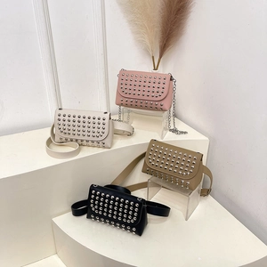 Studded PU Leather Crossbody Bag Fashion Small Square Shoulder Purse Metal Rivets Chic Punk Style For Women