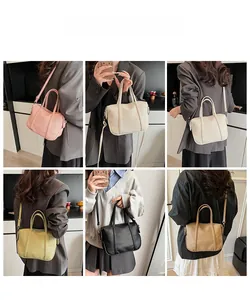 Collage of leather handbags showing various colors and crossbody wearing styles