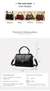 Spécifications de taille détaillées du sac à main en cuir souple avec bandoulière