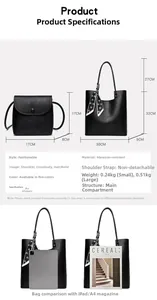 Size chart showing dimensions and weight for the large tote and small crossbody bag set