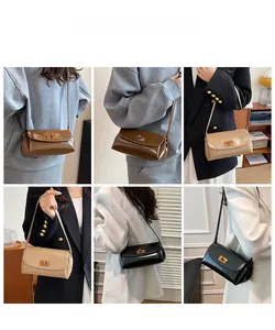 Detailed views of the retro square crossbody bag showing different colors and carry styles