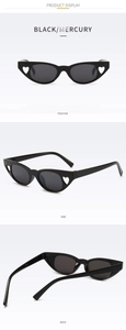 Detailed three-way display of black cat eye heart sunglasses with BL5196 model text