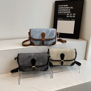 Retro Denim Patchwork Crossbody Bag Vintage PU Leather Small Square Shoulder Bag For Women Flap Commuting Daily Style