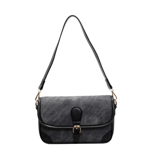 Retro smoky gray denim crossbody bag with black trim and gold hardware for women