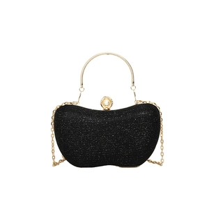 Pochette de soirée chic pailletée noire avec poignée ronde dorée et fermoir perle