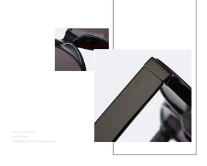 Details der glänzenden schwarzen Übergroße-Sonnenbrille mit Fokus auf die Scharniere