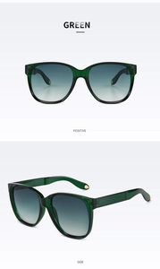 Vorder- und Seitenansicht der übergroßen, durchscheinenden grünen Vintage-Sonnenbrille