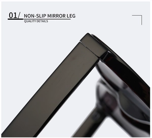 Detail der stabilen rutschfesten Brillenbügelscharniere an schwarzer Mode-Sonnenbrille