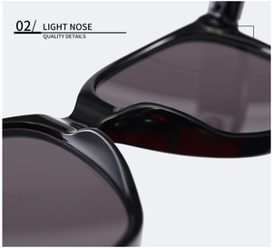 Detailansicht der integrierten leichten Nasenpads bei schwarzer quadratischer Sonnenbrille