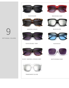 Detailed view of nine color options for trendy thick-frame square sunglasses
