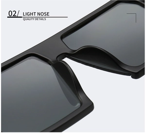 Detail of integrated matte black nose pads for lightweight oversized sunglasses