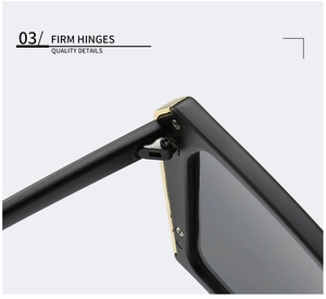 Detailed macro view of firm metal hinges and gold accents on fashion oversized sunglasses