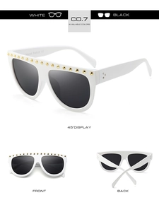 Vues détaillées de lunettes de soleil œil-de-chat blanches avec rivets dorés chic