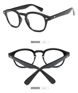 Detailed side and back views of vintage round glasses with silver diamond rivets