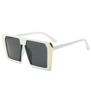 Stylish white oversized square sunglasses with dark lenses and gold metal temple accents