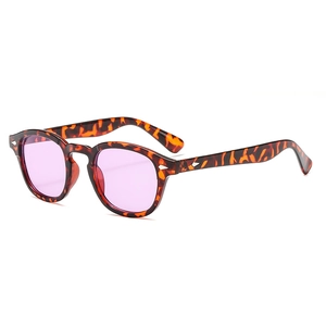 Retro tortoise shell sunglasses with purple lenses and silver diamond rivets