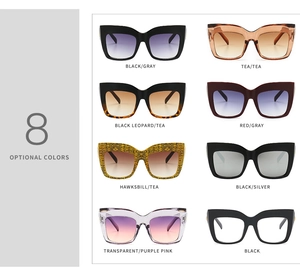 Selection of large square sunglasses in eight stylish colors and trendy patterns