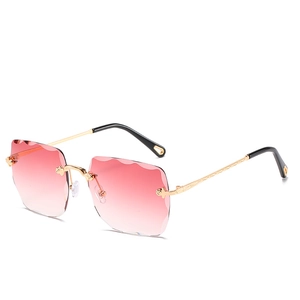 Women Rimless Sunglasses Scalloped Wave Edge Gradient Lens Metal Frame UV400 Protection Stylish Travel Eyewear
