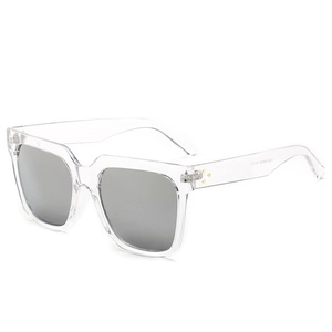Fashionable oversized square sunglasses with transparent frames and gray lenses