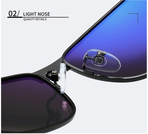 Close-up of soft silicone nose pads and blue gradient lenses on classic sunglasses