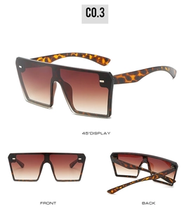 Multi-angle view of oversized square sunglasses featuring tortoise texture and gradient lenses