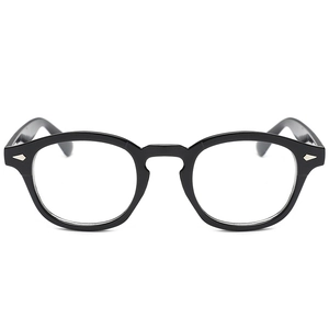Classic black vintage Boston frame eyewear with silver diamond metal rivets on white background