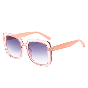 Classic square pink oversized sunglasses with glitter temples and gradient purple lenses