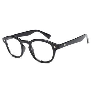 Classic black vintage round frame glasses with silver diamond rivets on a white background