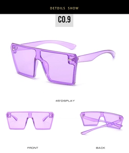 Detailed close-up showing 45-degree and front views of rimless purple gradient sunglasses