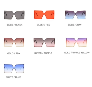 Grid display of oversized square sunglasses featuring various gradient and solid lens colors