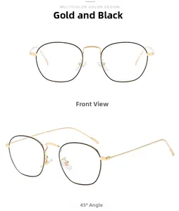 Detailansicht der gold-schwarzen mehreckigen Metallbrille mit klaren Nasenpads