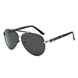 Classic polarized aviator sunglasses for men with silver metal frames and black lenses