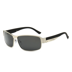Classic men's polarized business sunglasses with champagne gold frame and dark gray lenses