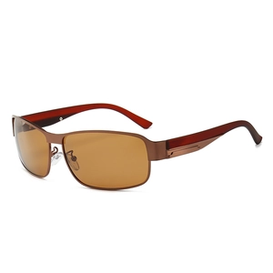 Classic men's polarized sunglasses with bronze metal frame and brown lenses for driving