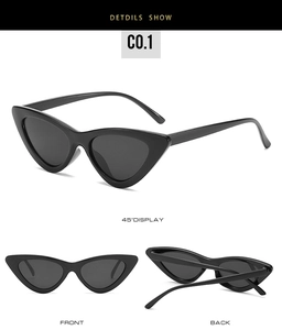 Vue macro de lunettes de soleil œil de chat noires montrant l'avant, l'arrière et le côté