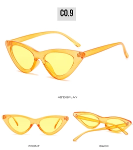 Détails de lunettes de soleil œil de chat orange transparent avec verres jaunes vue multi-angle