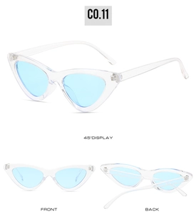 Vue multi-angles de lunettes de soleil œil de chat transparentes aux verres bleu clair