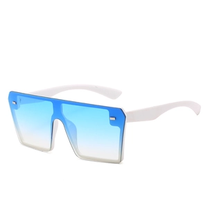 Modern rimless square sunglasses with white frame and blue gradient lenses for fashion